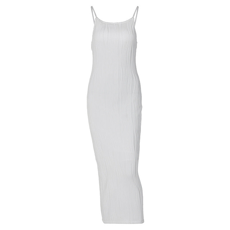 Robe sexy à bretelles spaghetti de couleur unie pour femme