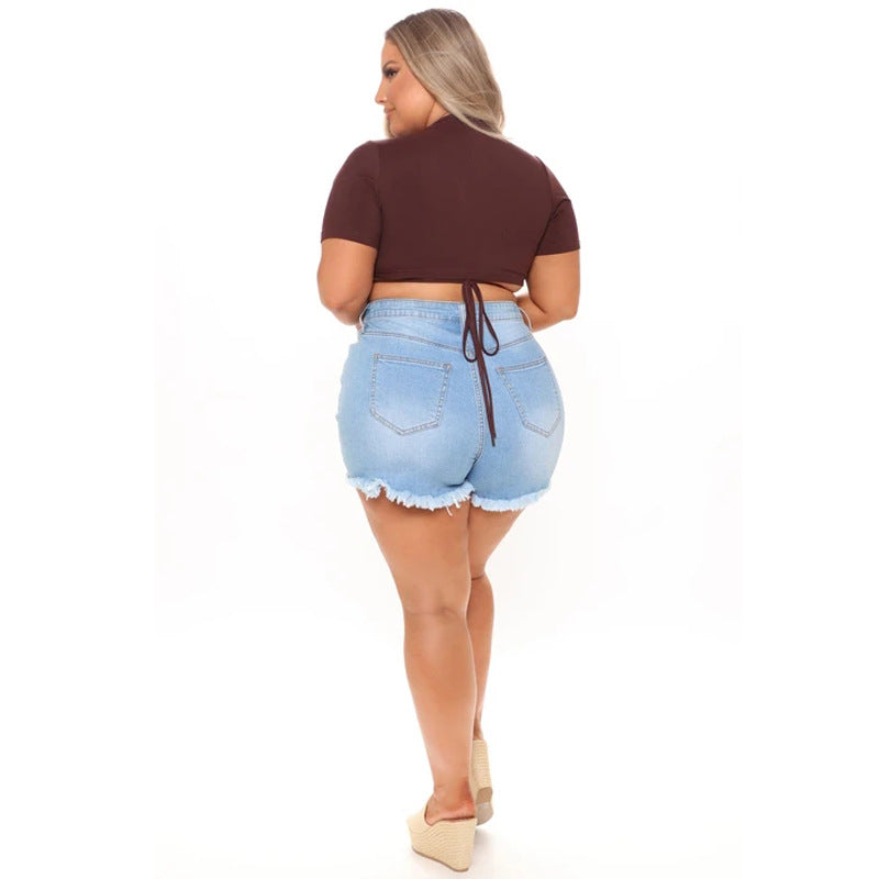 Pantalones cortos vaqueros de retazos casuales de moda para mujer