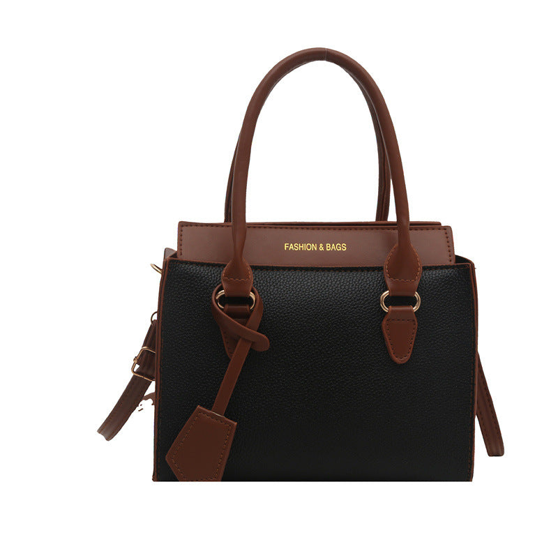 Bolso de mano pequeño cuadrado de PU con bloques de colores, informal y sencillo, a la moda para mujer