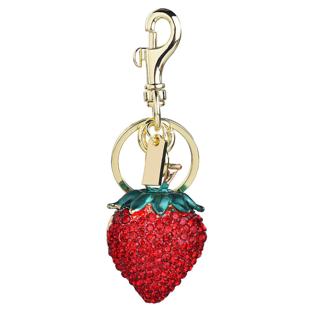 Fashion Rhinestone Strawberry Pineapple Pendant Metal Keychain