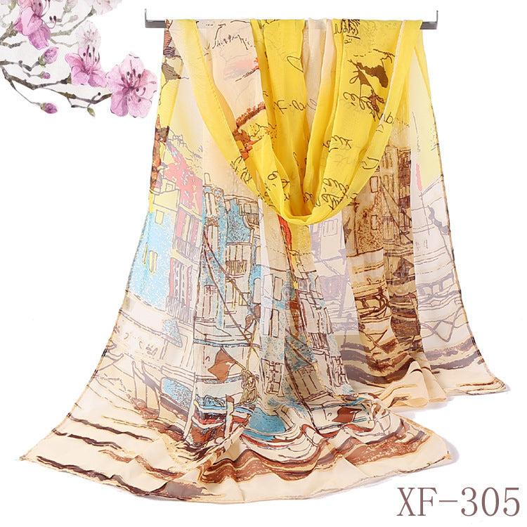 Women Fashion Spring Summer Printed Chiffon Scarf