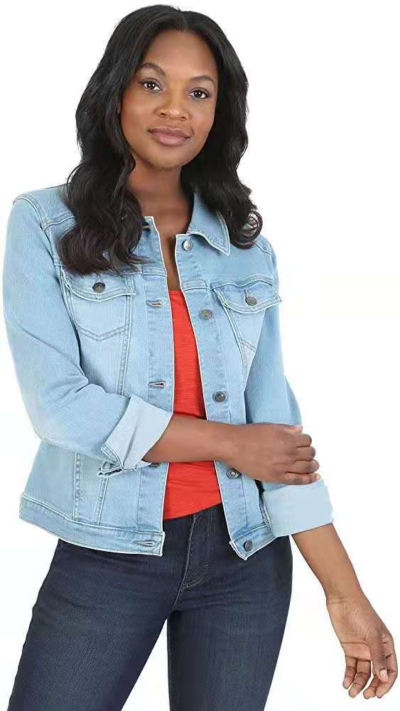 Chaqueta vaquera informal de manga larga con solapa para mujer
