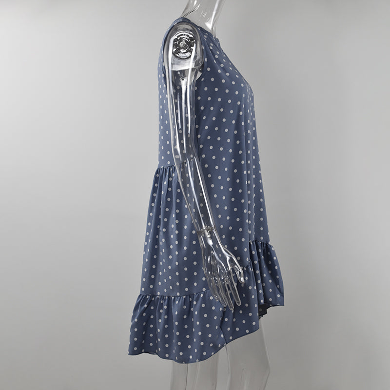Minivestido playero bohemio de verano con lunares, sin mangas y volantes para mujer