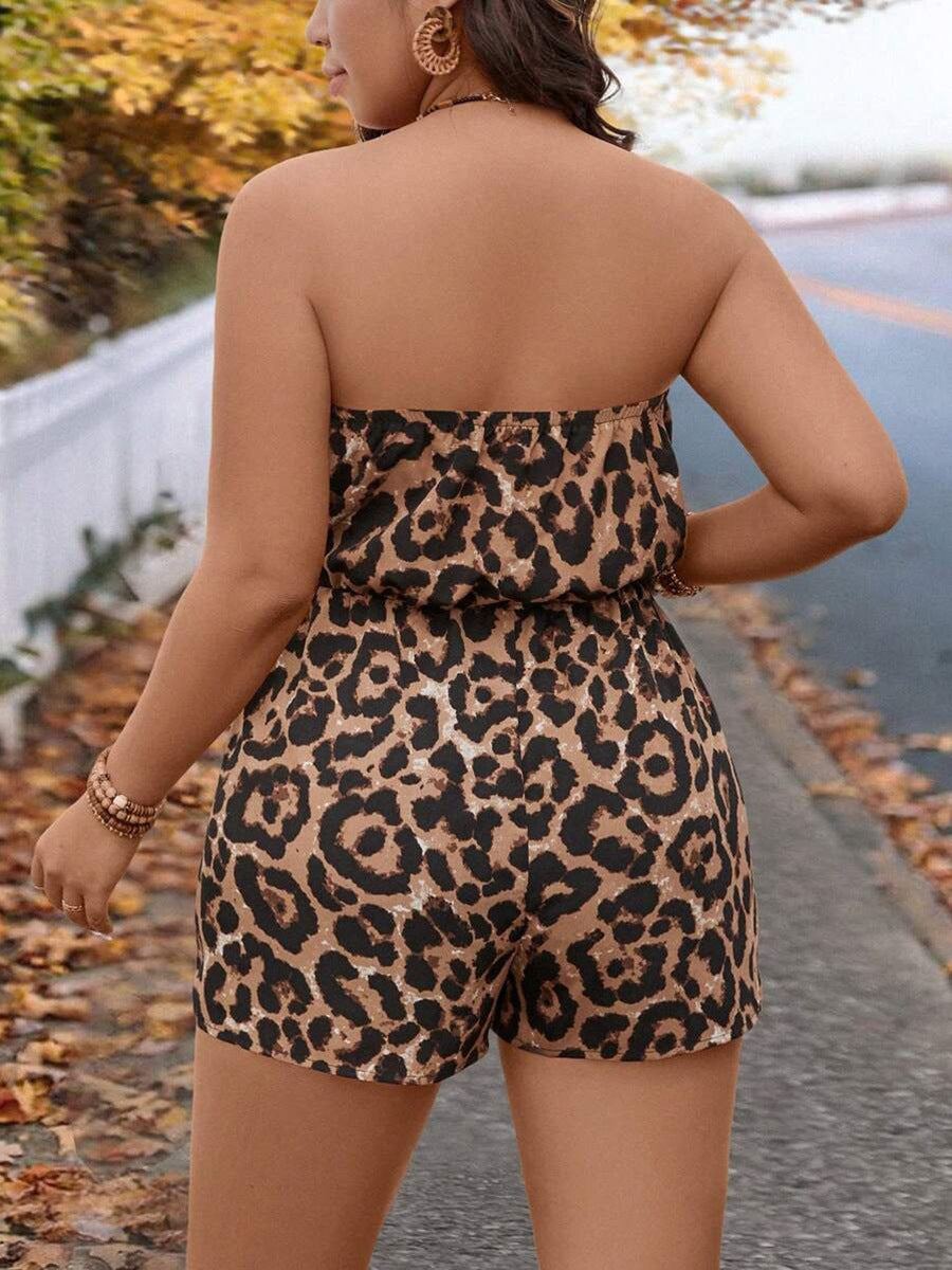 Women Fashion Sexy Plus Size Leopard Tube Top Rompers