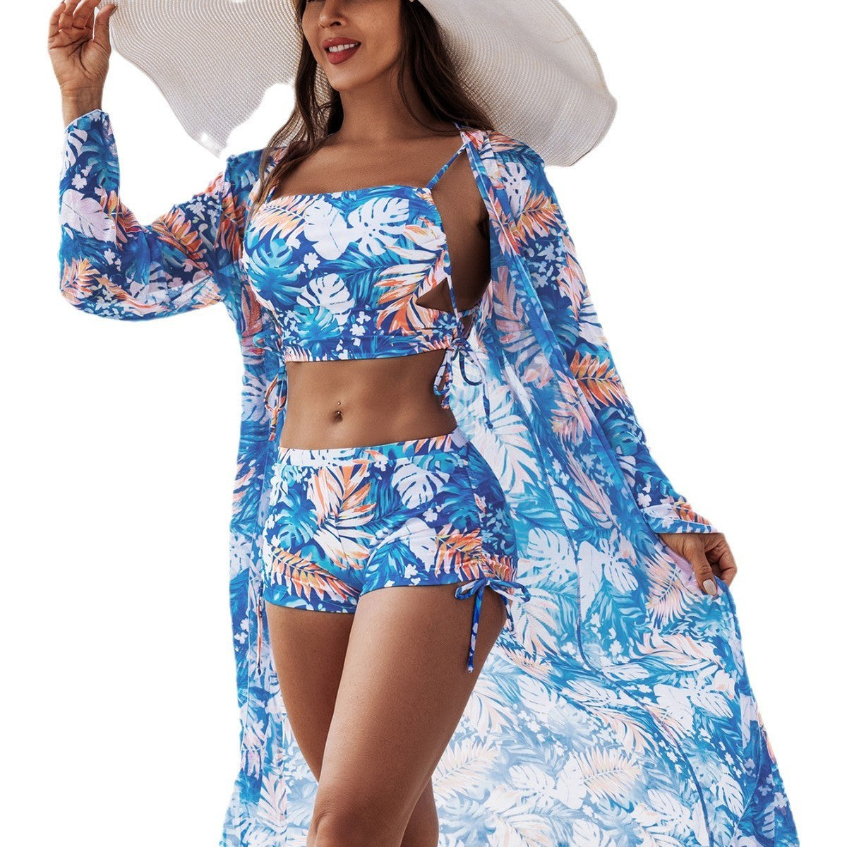Women Fashion Sexy Multicolor Print Swimsuit Three-Piece Set