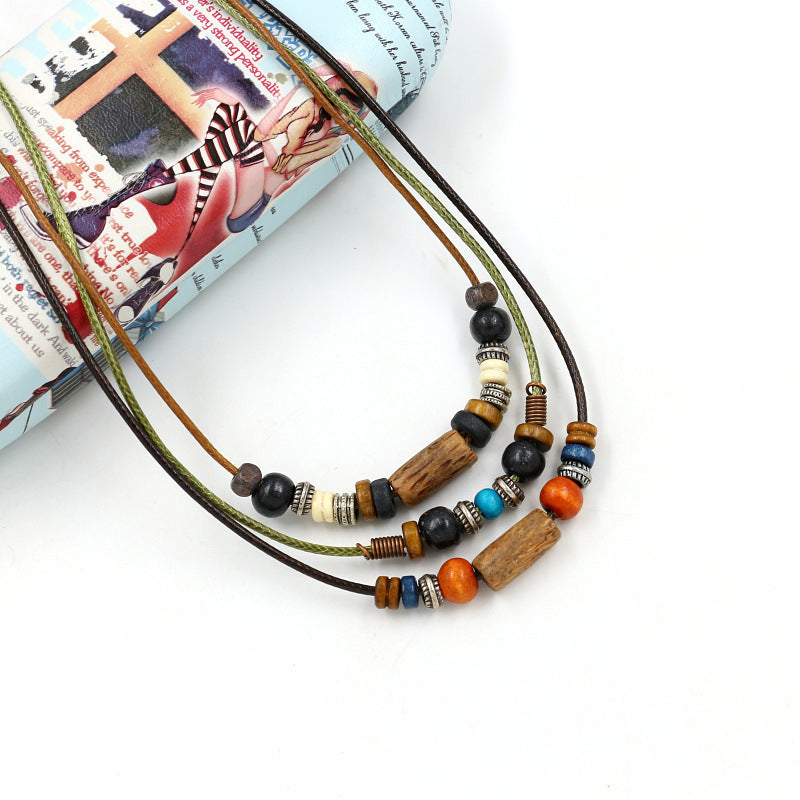 Collar bohemio de cuentas de madera multicolor para mujer