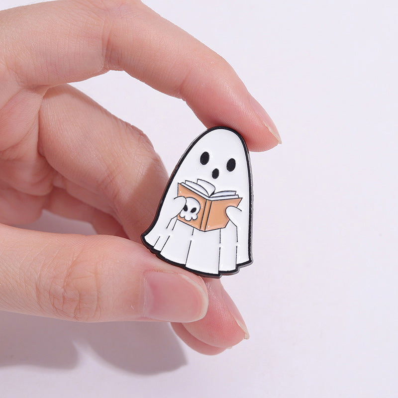 Gothic White Funny Ghost Brooch Halloween Pumpkin Metal Badge