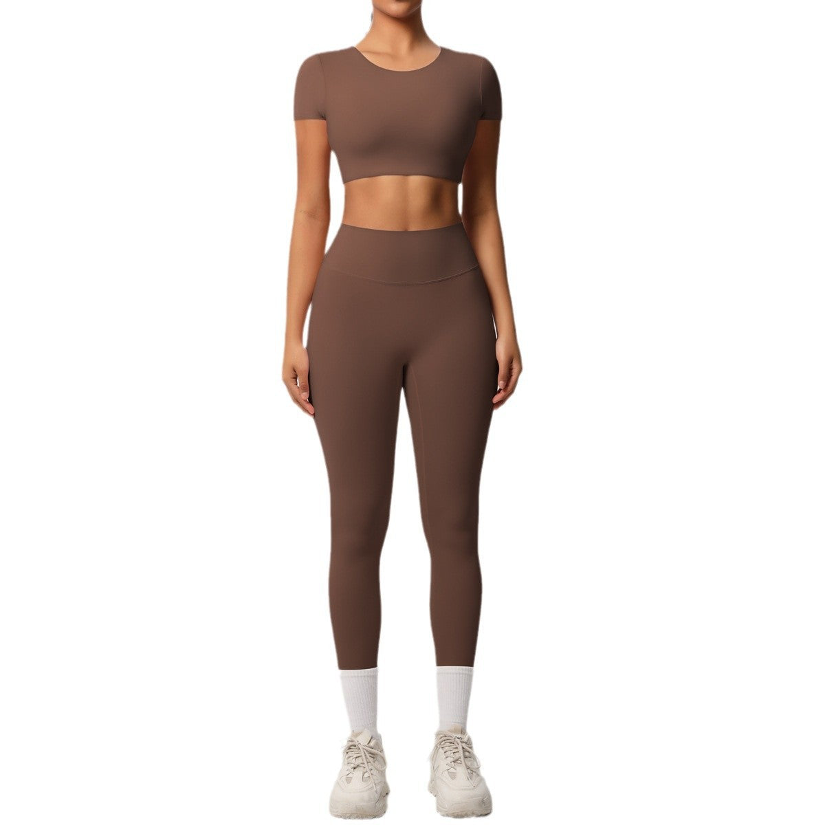 Ensemble de sport deux pièces de yoga pour femmes, couleur unie