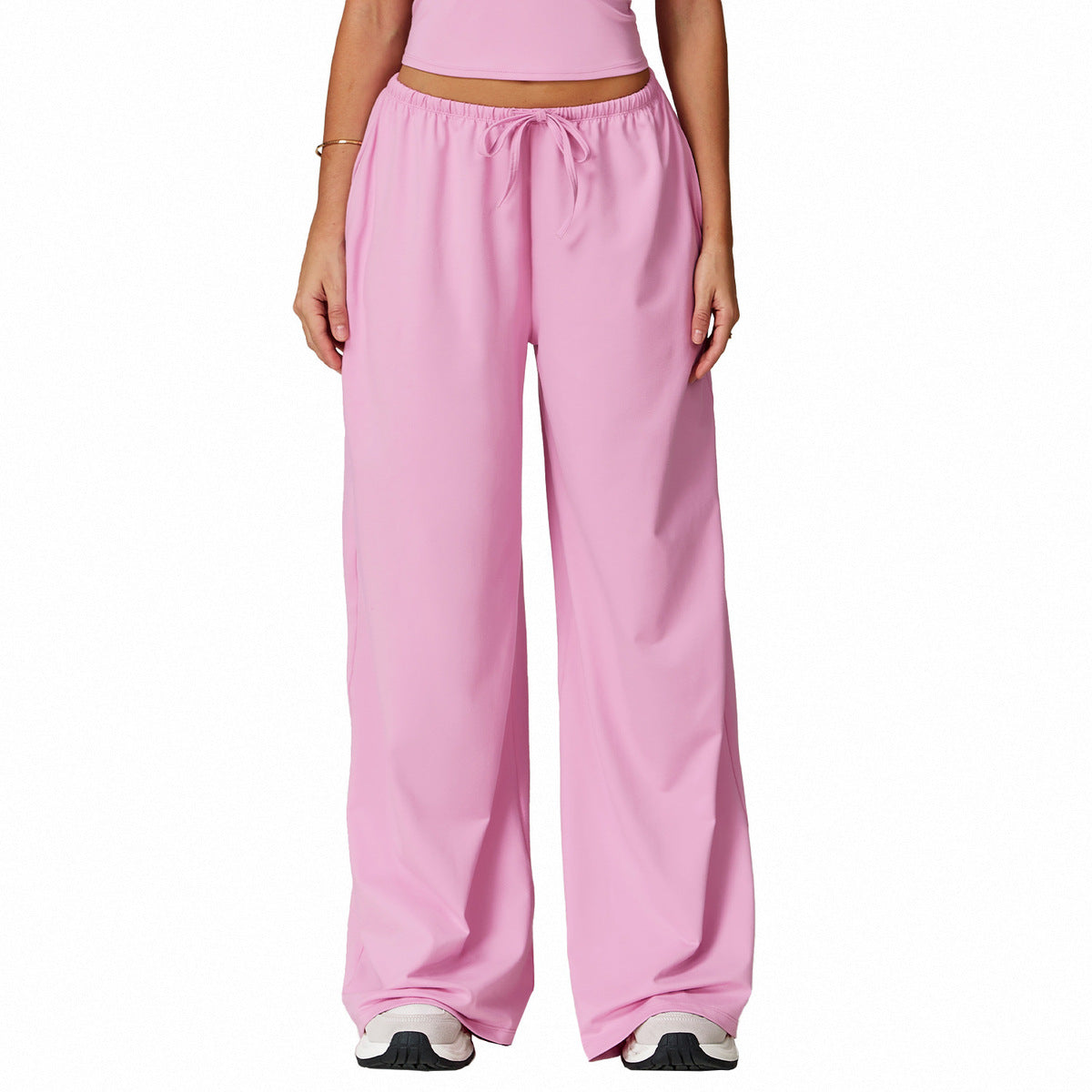 Pantalones casuales anchos de pierna ancha con cordón para mujer