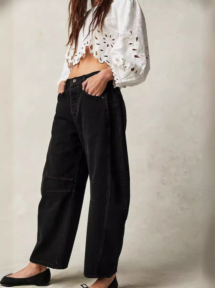 Pantalones vaqueros holgados informales de algodón y poliéster con estilo para mujer