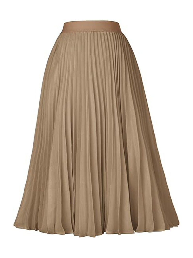 Falda plisada de cintura alta de color sólido informal de moda para mujer