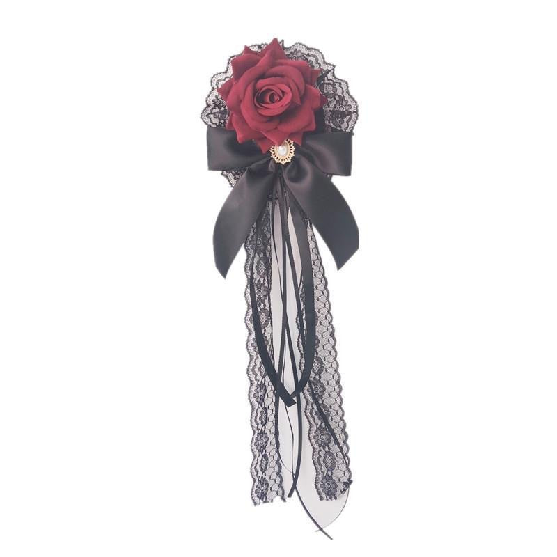 Accessoires pour cheveux en velours et dentelle rose style gothique Lolita