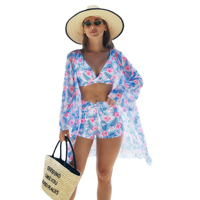 Maillot de bain trois pièces à imprimé floral pour femme