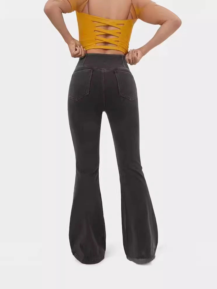 Women Fashion Casual High Waist Flared Jeans Viscose Fiber