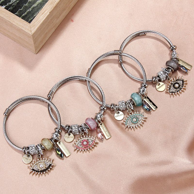 Pulsera exquisita con colgante de ojo de diablo y diamantes de imitación para mujer