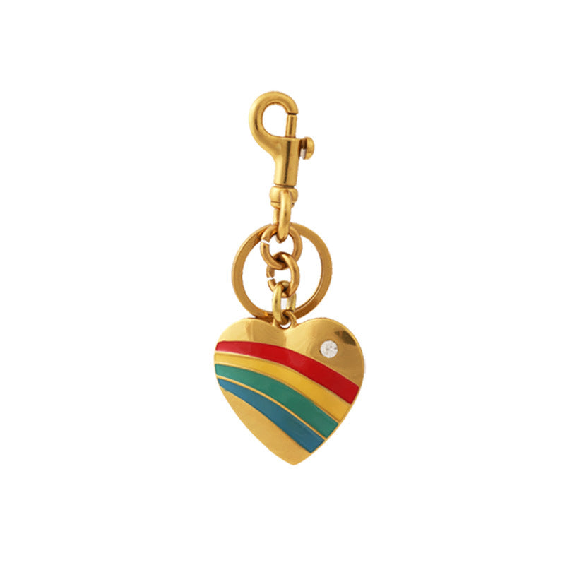 Rainbow Heart Rhinestone Bag Hanging Pendant Key Chain