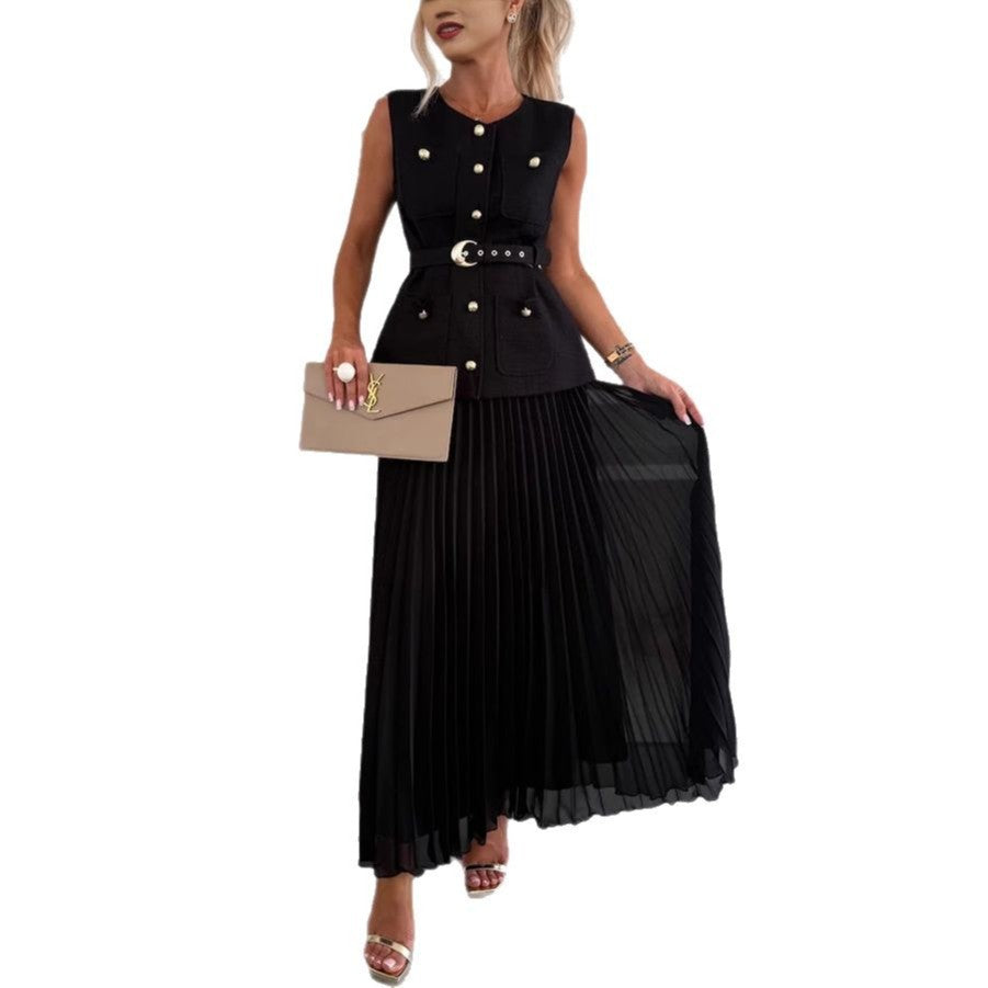 Women Sleeveless Vest and Skirt Two-Piece Set - Polyester Style