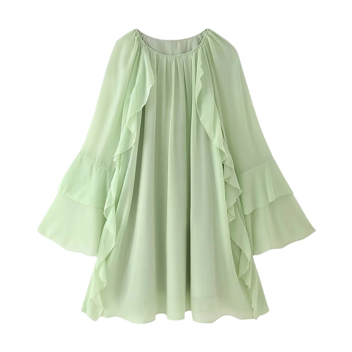 Vestido mini de verano con volantes y manga larga para playa para mujer