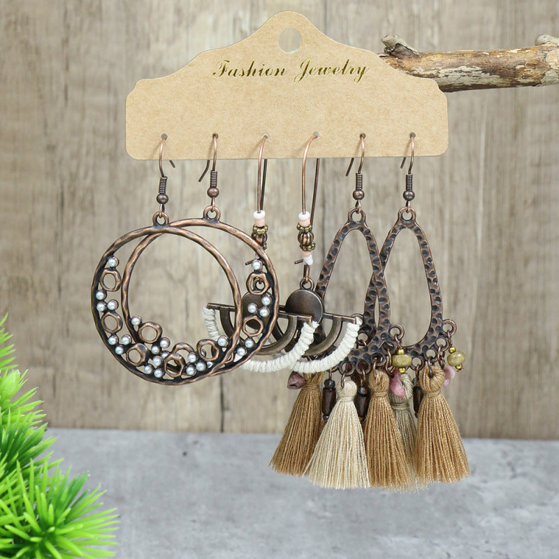 Conjunto de pendientes con borlas creativas retro de estilo étnico bohemio