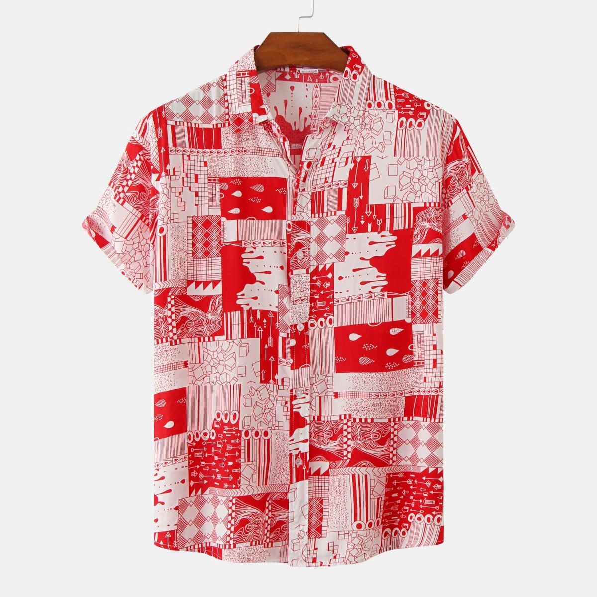 Camisa de verano para hombre con rayas y flores diminutas en 3D