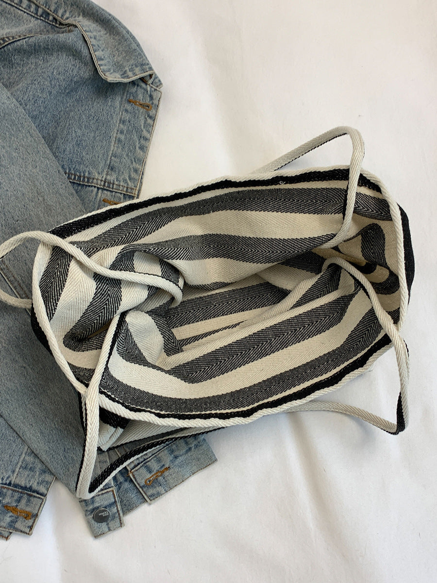 Sac fourre-tout simple et décontracté en toile à rayures de grande capacité