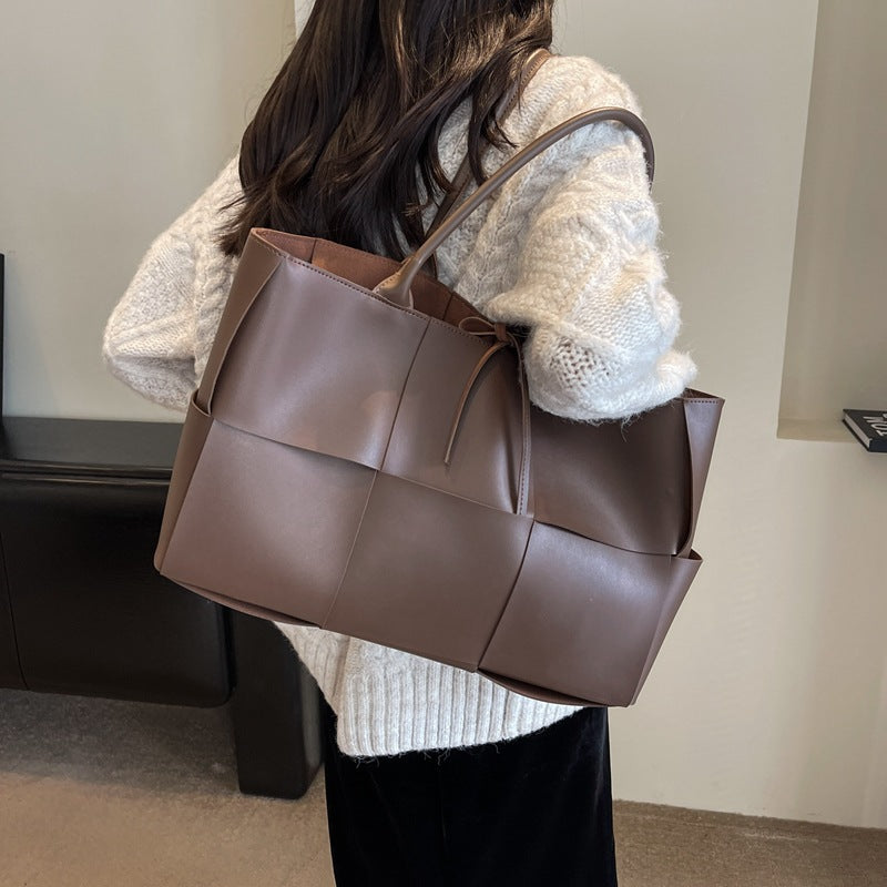 Bolso tote grande retro de PU tejido para mujer
