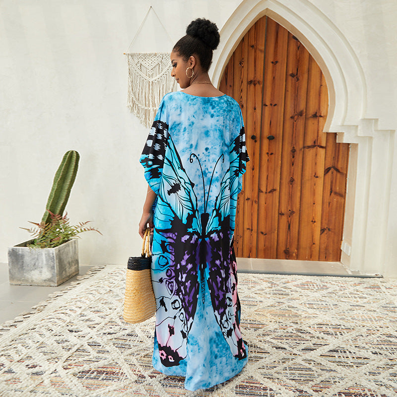 Traje de baño informal para mujer, con estampado de mariposas y teñido anudado para vacaciones en la playa