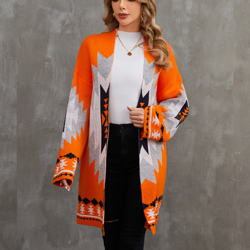 Manteau pull jacquard géométrique à la mode pour femme pour Halloween