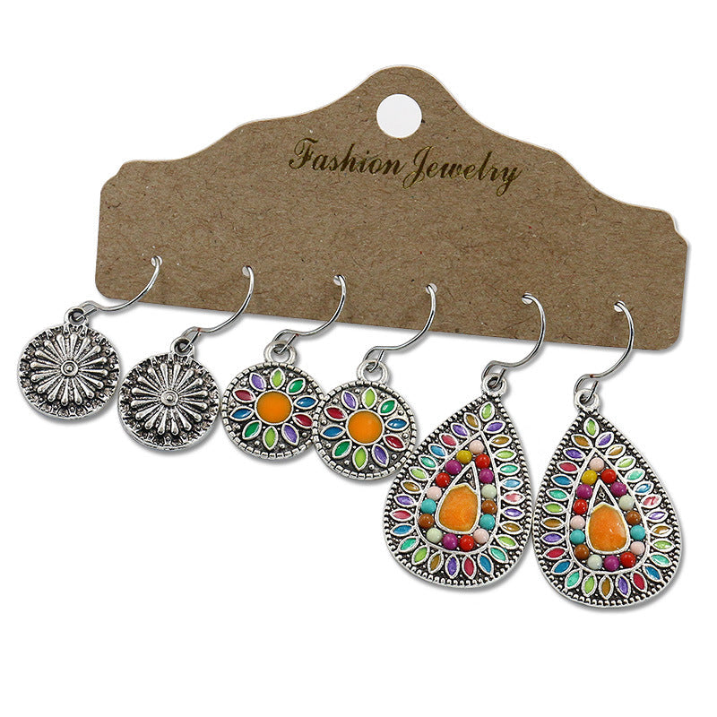 Conjunto de pendientes de aleación con forma de gota de aceite estilo bohemio