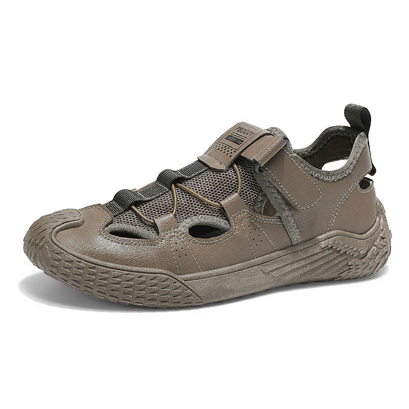 Sandales plates à enfiler pour homme, style plage, avec doublure en maille et scratch