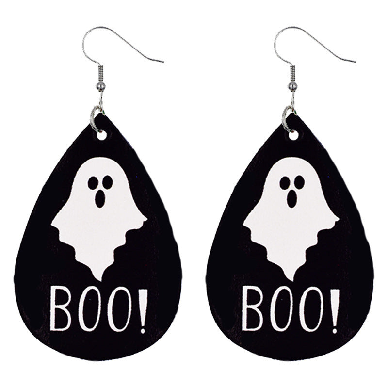 Halloween Women Funny Pumpkin Ghost Leather Earrings