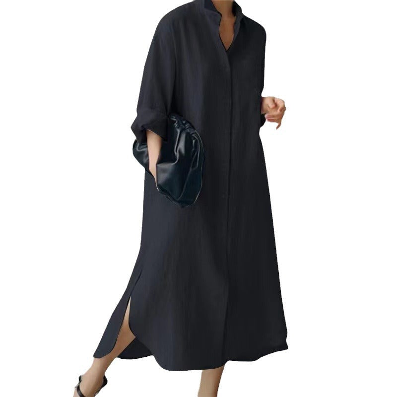 Vestido informal de lino y algodón con abertura irregular y suelto para mujer