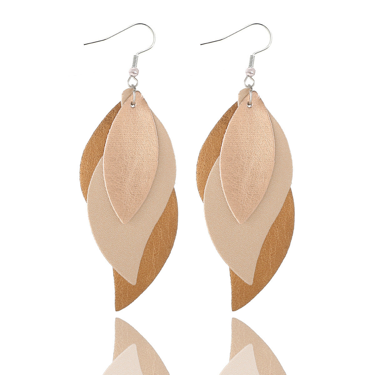Women Fashion Pu Leather Triple Leaf Shape Earrings