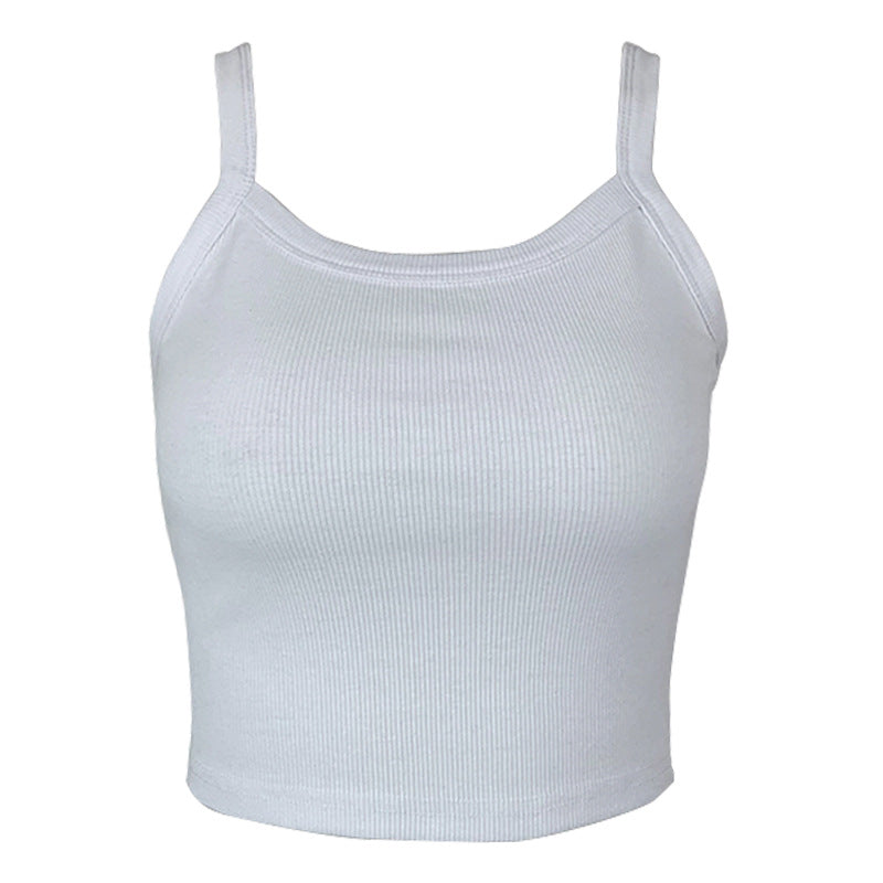 Women Fashion Casual Solid Color Threaded Knitted Sleeveless Crop Top