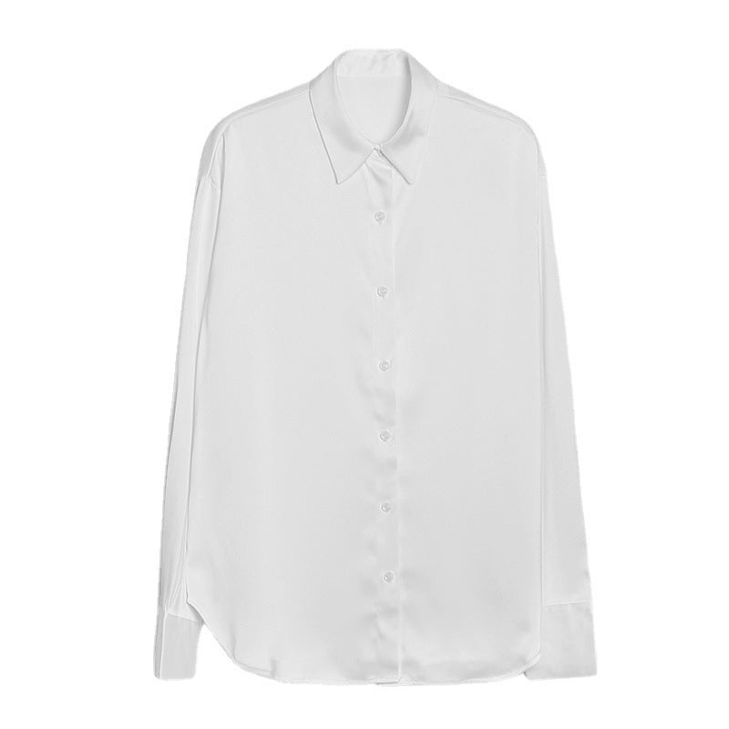 Women Casual Satin Long-Sleeve Blouse with Lapel