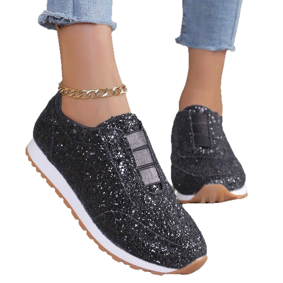 Plus Size Women Fashion Sequined Sneakers