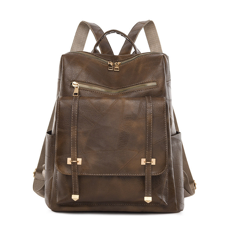 Women Fashion Vintage PU Zipper Backpack
