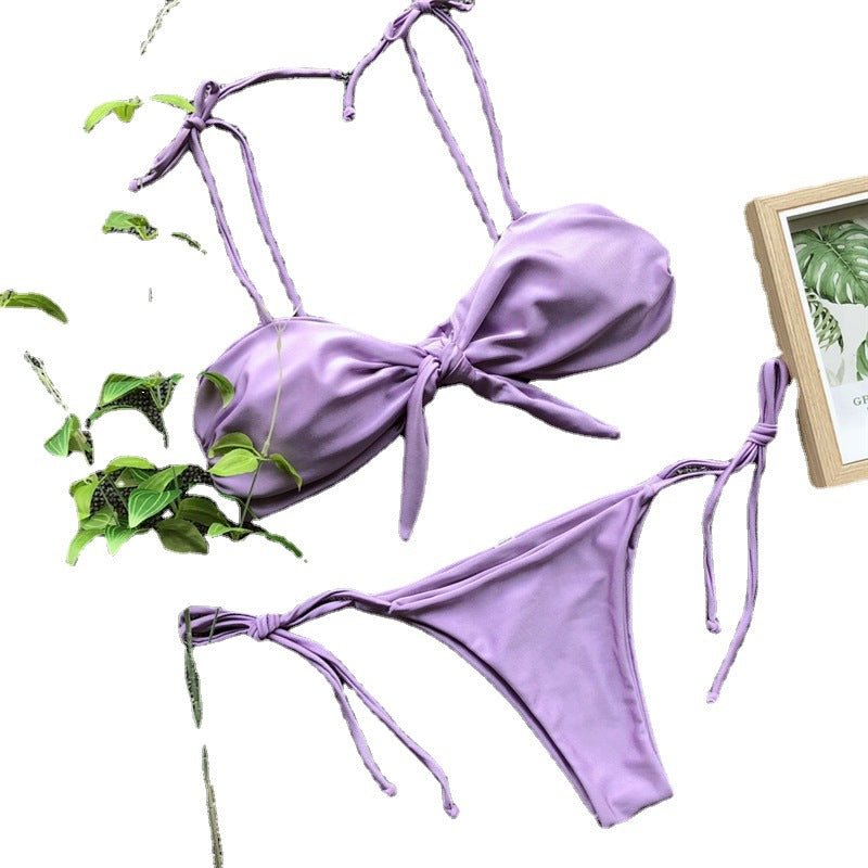 Bikini sexy con tirantes de color sólido para mujer