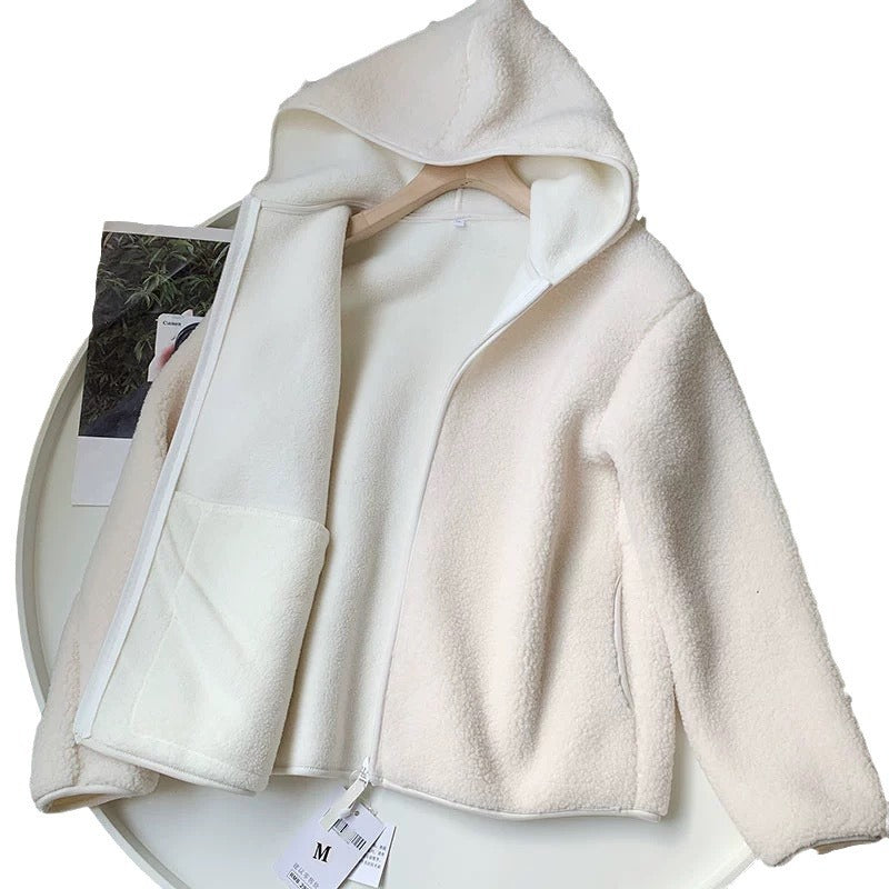 Women Autumn And Winter Plush Hooded Coat