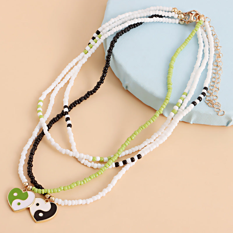 Bohemian Multicolor Rice Beads Heart Necklace