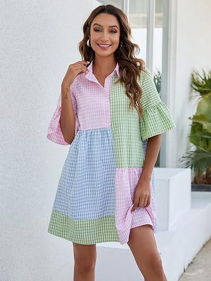 Vestido casual con costuras a cuadros para mujer