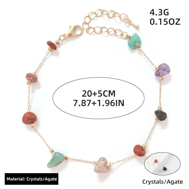 Chaîne de pied simple en pierre d'agate multicolore naturelle de style bohème pour femme