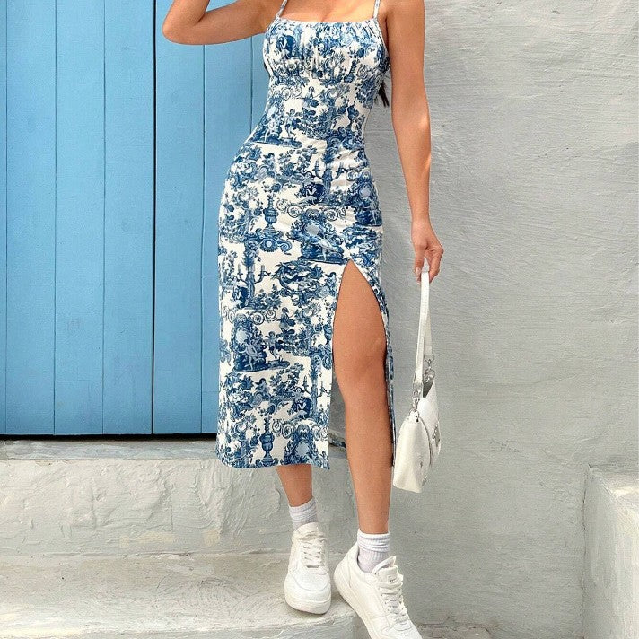Women Fashion Sexy Leopard Printed Spaghetti Strap Dress