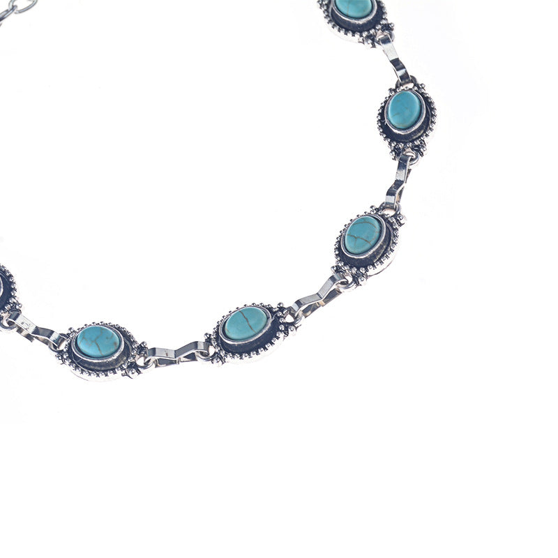Tobillera vintage con piedra turquesa para mujer