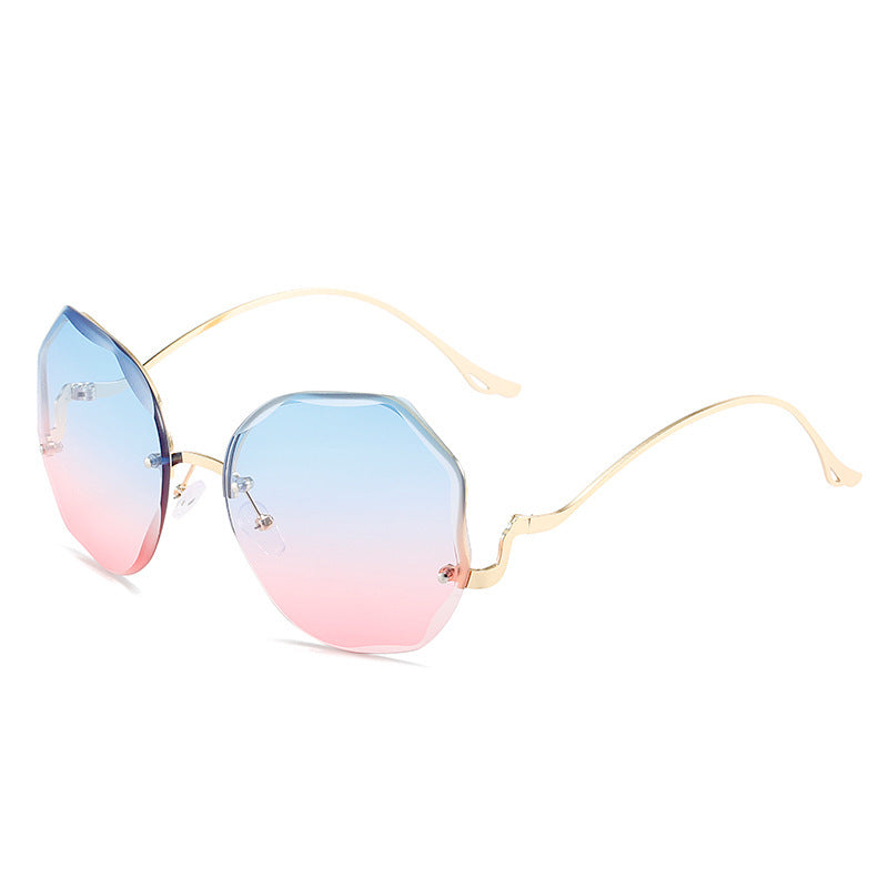 Gafas de sol sin marco con borde de arco metálico poligonal de moda