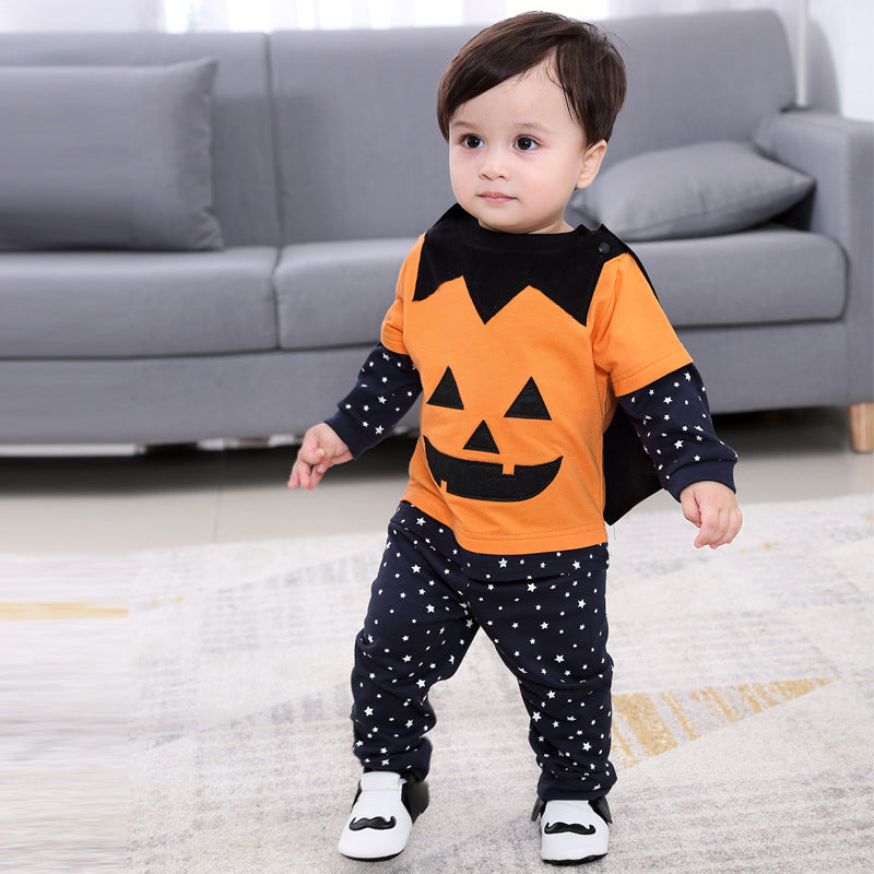 Conjunto de mono de algodón con calabaza de Halloween para niños y niñas