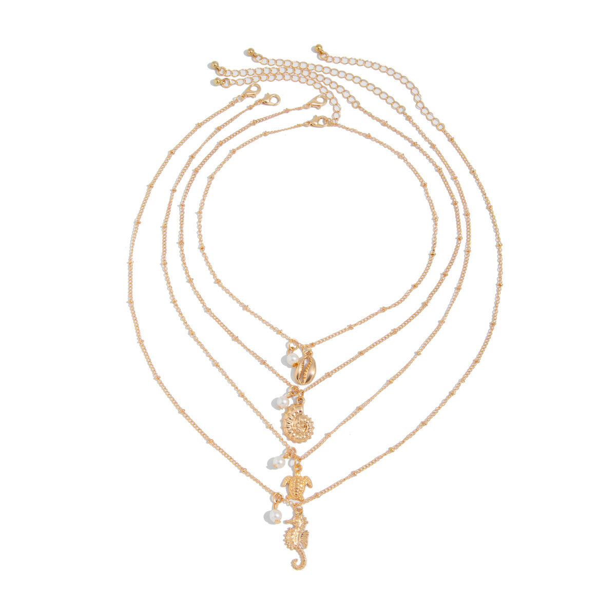 Conjunto de collar de perlas de aleación con diseño de tortuga y caballito de mar para mujer