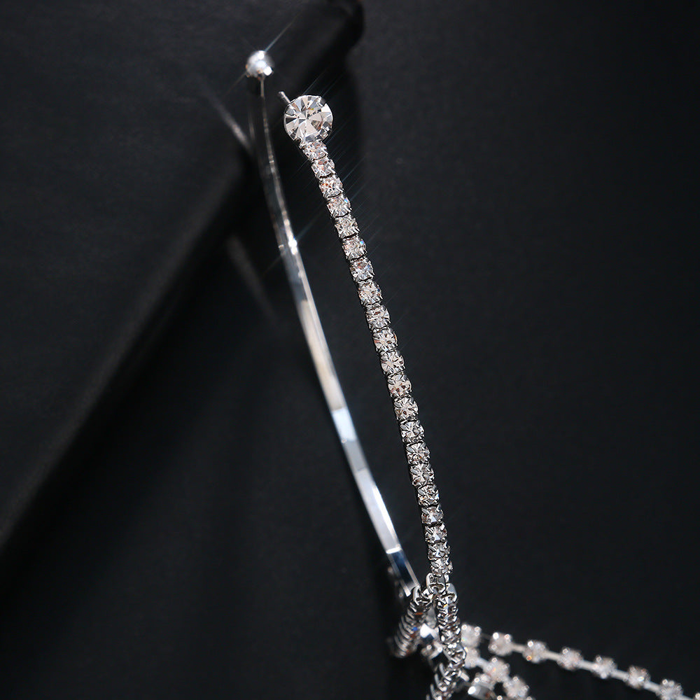 Women Fashion Simple Irregular Ring-Shaped Rhinestone Tassel Earrings