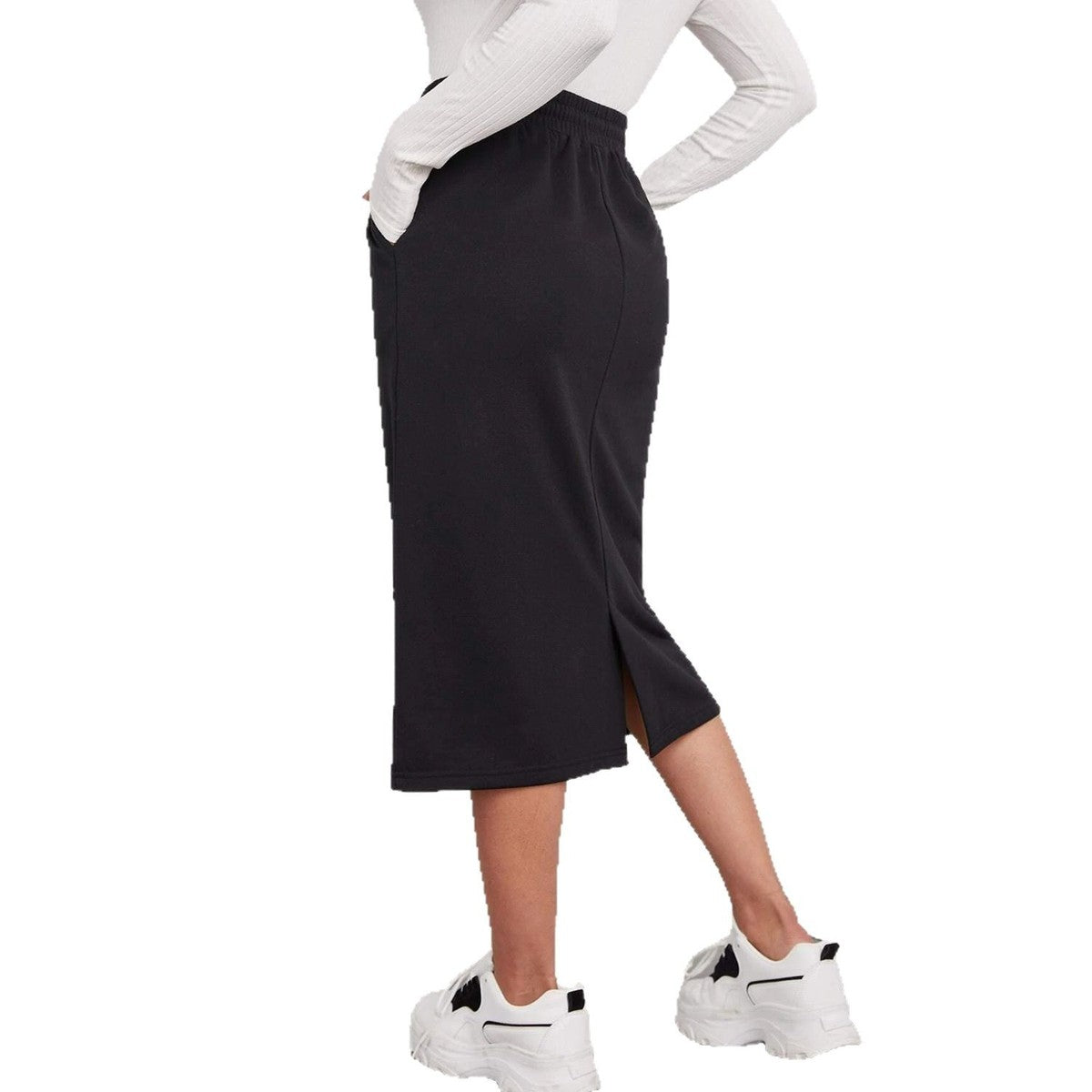 Women Casual Solid Color Polyester Midi Skirt