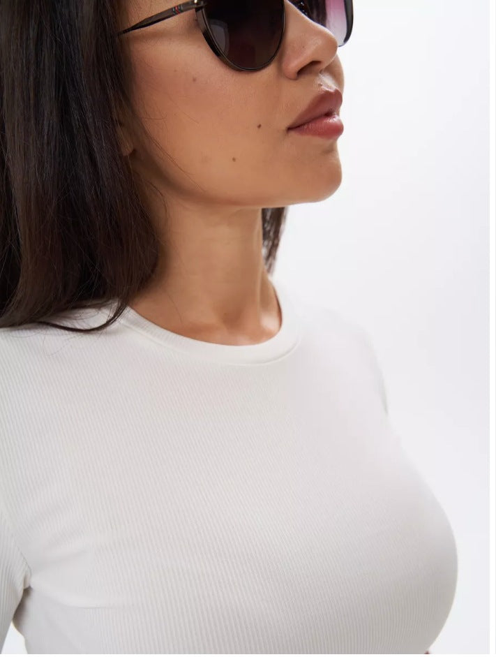 Women Fashion Solid Color Elastic Short Sleeve T-Shirt